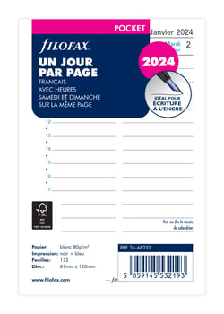 Recharge agenda civil journalier 2023-2024 Filofax - Blanc