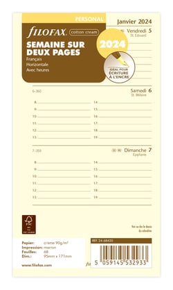 Recharge agenda civil semainier 2023/2024 Filofax - Blanc - 9,5 x 17,1 cm
