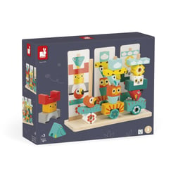 Gamme Tropik - 52 pièces à empiler sur le Totem - Totem en bois - 6 cartes en carton recto/verso - 12 modèles colorés sur le thème de la jungle