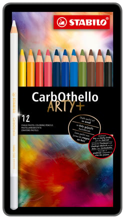 Boîte métal de 12 crayons de couleur fusain pastel - STABILO - Couleurs assorties - CarbOthello