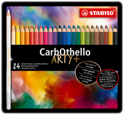 Boîte métal de 24 crayons de couleur fusain pastel - STABILO - Couleurs assorties - CarbOthello