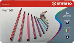 Boîte métal de 30 feutres de dessin pointe moyenne - STABILO - Couleurs assorties - Pen 68 ARTY