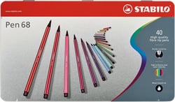 Boîte métal de 40 feutres de dessin pointe moyenne - STABILO - Couleurs assorties - Pen 68 ARTY