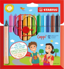 Lot de 12 feutres de coloriage pointe moyenne  + 1 lacet - STABILO - Couleurs assorties - Cappi