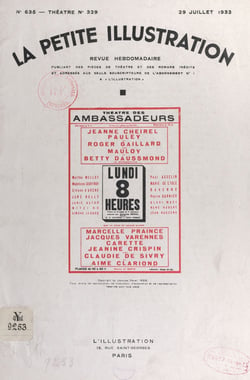 Lundi huit heures - Pièce en trois actes, représentée pour la première fois le 21 avril 1933 au théâtre des Ambassadeurs