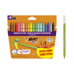 Lot de 18 feutres de coloriage pointe moyenne - BIC Kids - Couleurs assorties - Kid Couleur 