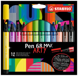 Lot de 12 feutres de dessin pointe biseautée - STABILO - Couleurs assorties - Pen 68 MAX ARTY
