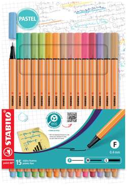 15 stylos-feutres STABILO point 88 Pastellove