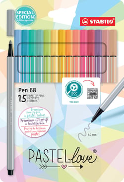 Lot de 15 feutres de dessin pointe moyenne - STABILO - Pastelove - Pen 68