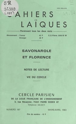 Savonarole et Florence - Notes de lecture, vie du cercle