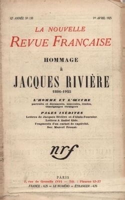 Hommage ŕ Jacques Rivičre (1886-1925) N' 139 (Avril 1925)