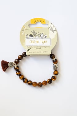 Bracelet Œil de tigre et métal - 8 mm