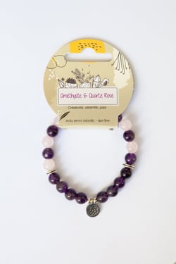 Bracelet Améthyste quartz rose et métal