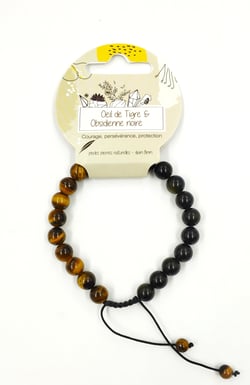 Bracelet mala - Œil de tigre et obsidienne noire