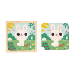 Puzzle en Bois - Lapin Blanc 9 Pièces - Modèle Imprimé sous le Puzzle - Developpe la Motricité Fine et le Sens de l'Observation