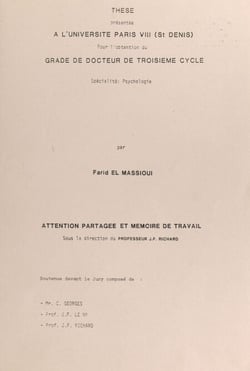 Attention partagée et mémoire de travail - Thèse présentée à l'Université Paris VIII (St Denis) pour l'obtention du grade de Docteur de troisième cycle. Spécialité : psychologie