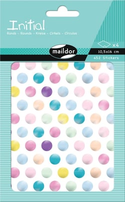 Stickers Initial Maildor - Mini ronds métal pastel - 10,5 x 16 cm - 4 planches