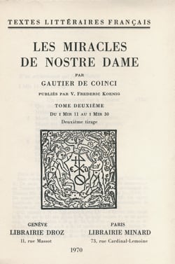 Les Miracles de Nostre Dame - Tome II, du I MIR 11 au I MIR 30