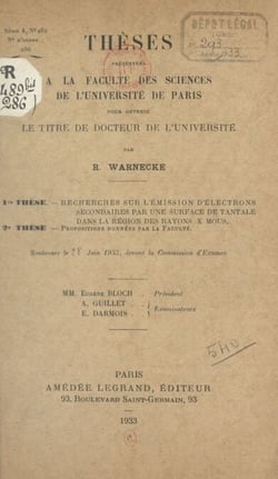 Recherches sur l'émission d'électrons secondaires par une surface de Tantale dans la région des rayons X mous - Suivi de Propositions données par la Faculté : Amélioration du vide par des procédés chimiques