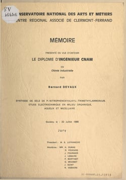 Synthèse de sels de P-nitrophénoxyalkyl-triméthylammonium - Étude électrochimique en milieu organique, aqueux et micellaire. Mémoire présenté en vue d'obtenir le diplôme d'ingénieur CNAM en chimie industrielle