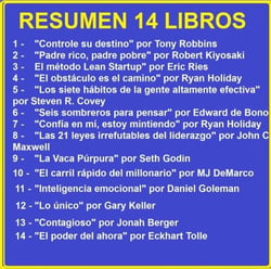 Resumen y Ejercicios de 14 Libros: Controle su destino, Padre rico padre pobre, el método Lean Startup, El obstáculo es el camino, Los siete hábitos de la gente altamente efectiva, El carril rápido del millonario,...