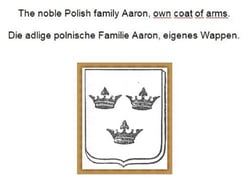 The noble Polish family Aaron, own coat of arms. Die adlige polnische Familie Aaron, eigenes Wappen.