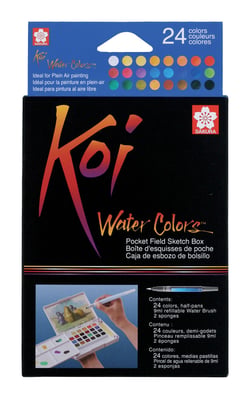 Lot de 24 1/2 godets - Peinture aquarelle Sakura Koi water colors - Couleurs assorties