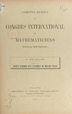 Sur la notion d'ordre d'un ensemble de mesure nulle - Comptes rendus du Congrès international des mathématiciens, Strasbourg, 22-30 septembre