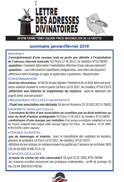 Lettre des adresses divinatoires - lettre juridique des adresses internet de la divination