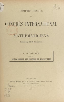 Sur la notion d'ordre d'un ensemble de mesure nulle - Comptes rendus du Congrès international des mathématiciens, Strasbourg, 22-30 septembre