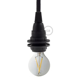 Kit douille E14 en thermoplastique avec écrou double bague pour abat-jour et serrecables - Noir