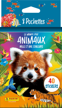 Lot de 8 pochettes de stickers Le monde des animaux mille et une couleurs - Panini