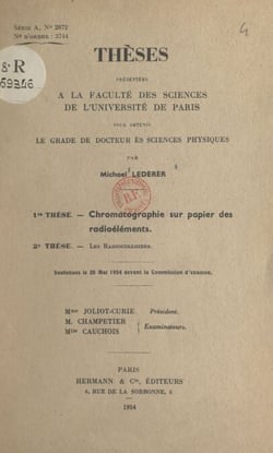 Chromatographie sur papier des radioéléments - Suivi de Deuxième thèse : les radiocolloïdes