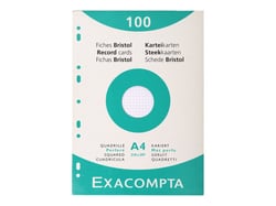 EXACOMPTA Etui de 100 fiches bristol perforées 210x297mm (A4) quadrillées  5x5 Blanc
