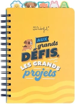 Cahier Mr Wonderful - Jaune - A5 14 x 21 cm - Aux grands défis les grands projets - 160 pages quadrillées