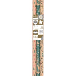 Papier cadeau avec un set d'étiquettes adhésives assorties - Pack de 3 rouleaux - Thématique Nature