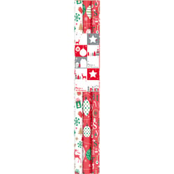 Papier cadeau avec un set d'étiquettes adhésives assorties - Pack de 3 rouleaux - Thématique Noël