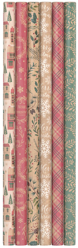 Papier cadeau Noël Hoomark - Kraft - Modèles assortis - 2 x 0,7 m - Smartwrap - Vendu à l'unité