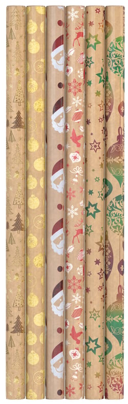 Papier cadeau Hoomark - Kraft doré à chaud - Modèles assortis - 1,5 x 0,7 m - Smartwrap - Vendu à l'unité