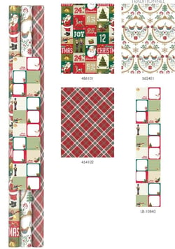 Lot de 3 rouleaux de papier cadeau - Traditionnel + 20 étiquettes