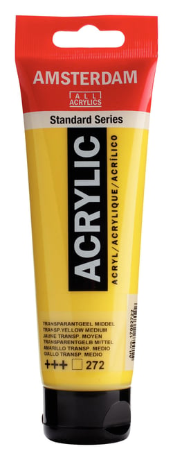 Tube 120 ml de peinture acrylique Royal Talens - Amsterdam - Jaune Azo Transparent Moyen