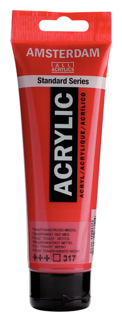 Tube 120 ml de peinture acrylique Royal Talens - Amsterdam - Rouge Transparent Moyen
