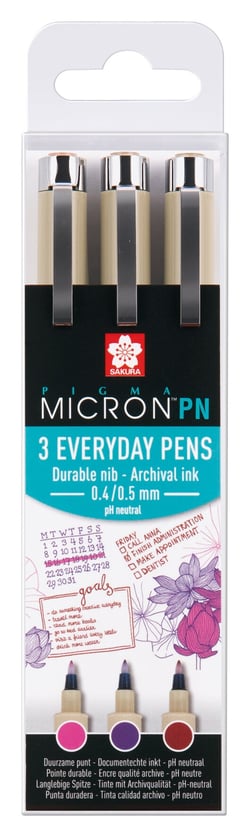 Lot de 3 feutres pointe moyenne - Sakura - Rose, violet, bourgogne - Pigma Micron Everyday Pens