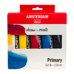 Lot de 5 tubes de 120 ml de peinture Amsterdam Standard séries acrylique - Couleurs primaires - Étude et fine