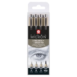 Sakura Pigma Micron - Ensemble de stylo-brosse et crayon fin - gris clair