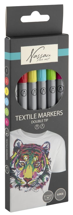 Lot de 6 marqueurs pour textile pointe double - Gonge - Nassau