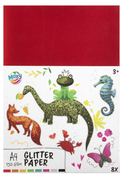 Bloc papier pailleté Moxy - 8 feuilles - Couleurs assorties - A4 - 150 g/m²
