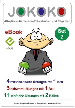 JOKOKO-Set 2 - JOnglieren für bessere KOordination und KOgnition, 4 mittelschwere Übungen mit 1 Ball, 3 schwere Übungen mit 1 Ball und 11 einfache Übungen mit 2 Bällen