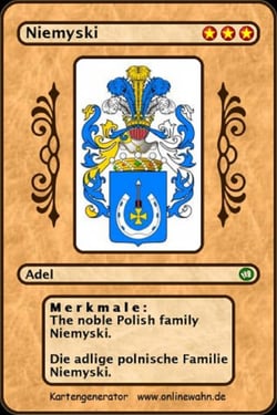 The noble Polish family Niemyski. Die adlige polnische Familie Niemyski.