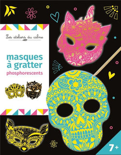 Masques à gratter phosphorescents - pochette avec accessoires
